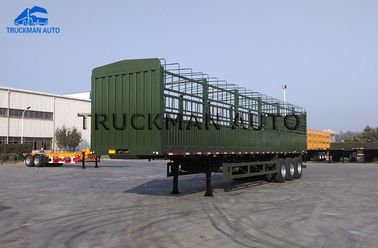 Heavy Duty Fence 3 Axle Semi Trailer ,  Semi Tractor Trailer With Sidewall And Grills