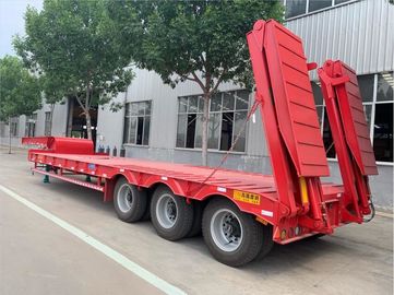 Goose Neck Red Low Bed Semi Trailer 3 Axles Loading And Transporting Machine