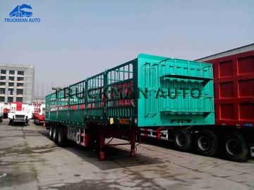 Side Wall Fence Semi Trailer 70 Tons Loading  3mm Diamond Checked Flatbed Thicnkess