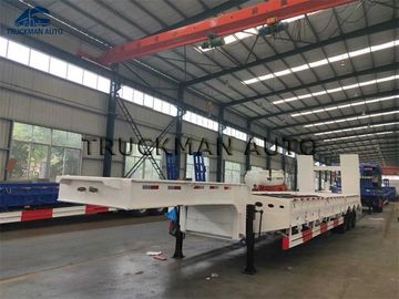 OEM 3 Axle Low Bed Trailer , Lowbed Trailer Truck Transport Heavy Machinery