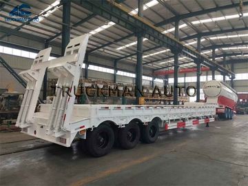 OEM 3 Axle Low Bed Trailer , Lowbed Trailer Truck Transport Heavy Machinery