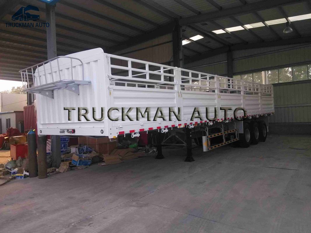 Side Wall Fence Semi Trailer 70 Tons Loading  3mm Diamond Checked Flatbed Thicnkess