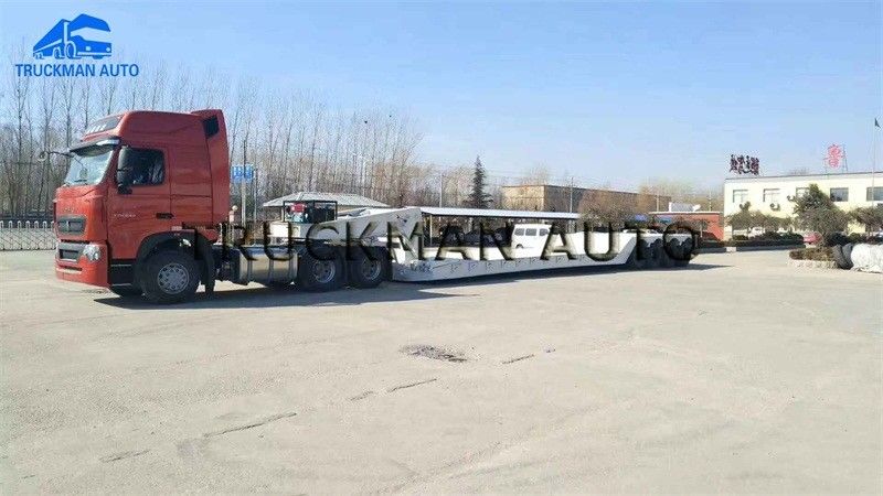120 Tons Low Bed Container Trailer , Lowbed Trailer Truck With Hydraulic Ladder